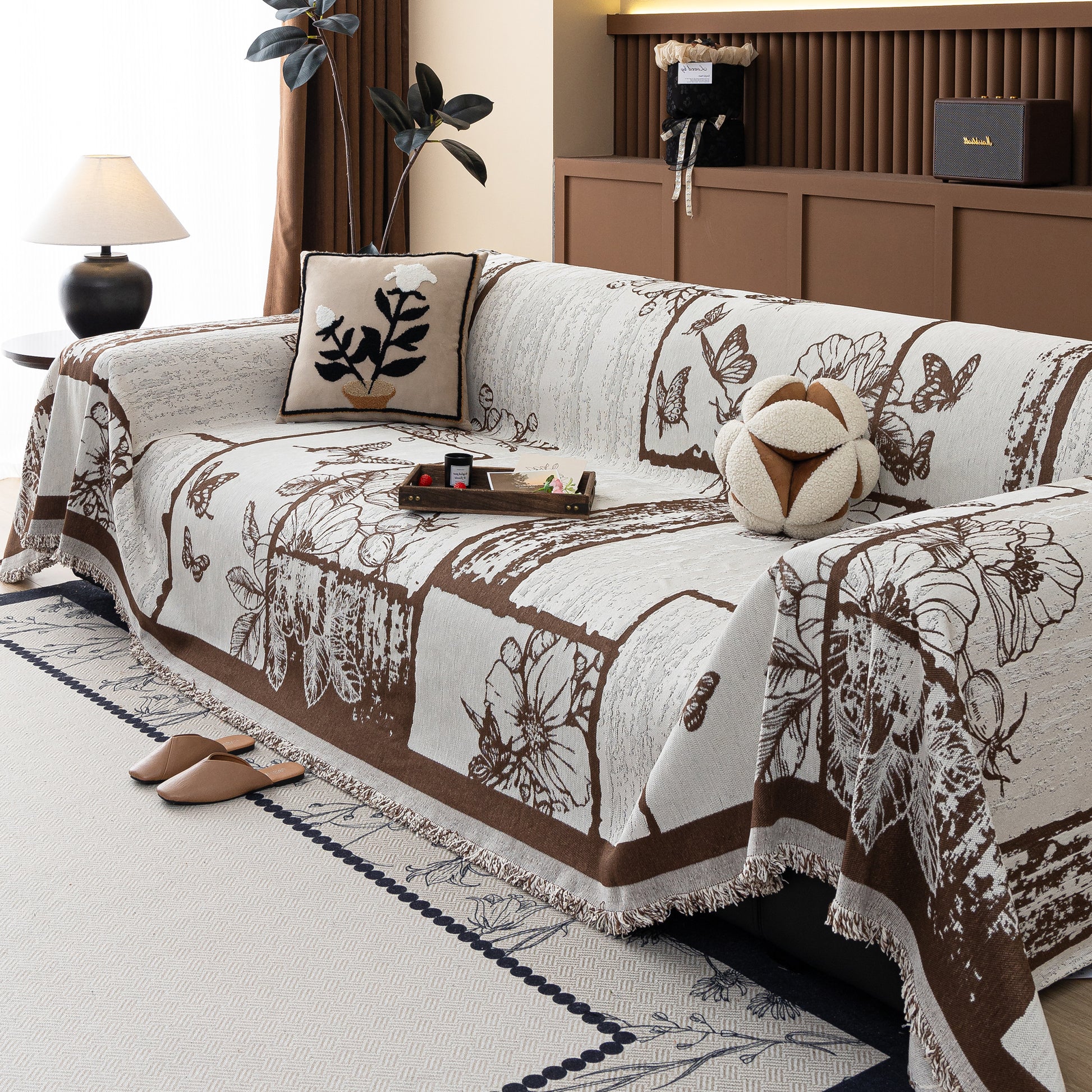 Vintage Floral Wave Pattern Sofa Throw Covers