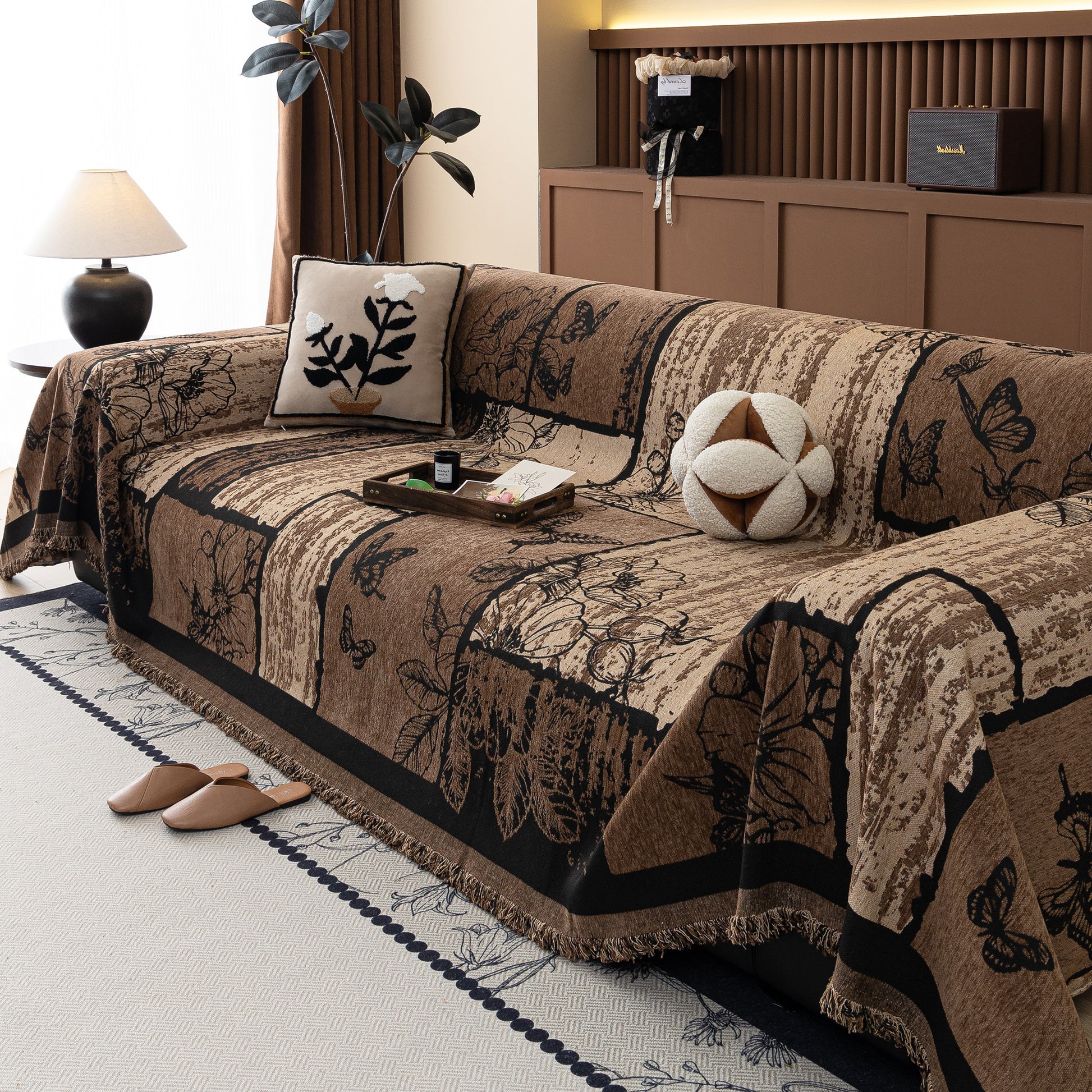 Vintage Floral Wave Pattern Sofa Throw Covers
